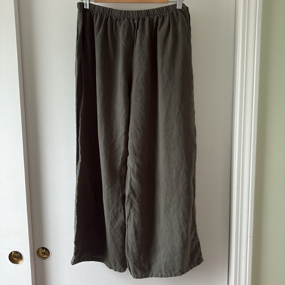 Heaven Lagenlook Wide Leg Cropped Linen Pants in Olive Green L - Picture 4 of 6